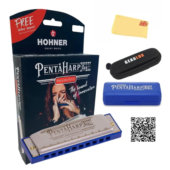 Hohner PentaHarp Harmonica - Key of E Minor Bundle with Case, Pouch, Online Manual, and Austin Bazaar Polishing Cloth