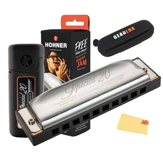 Hohner Special 20 Country Tuned Harmonica - Key of C Bundle with Case, Pouch, and Austin Bazaar Polishing Cloth