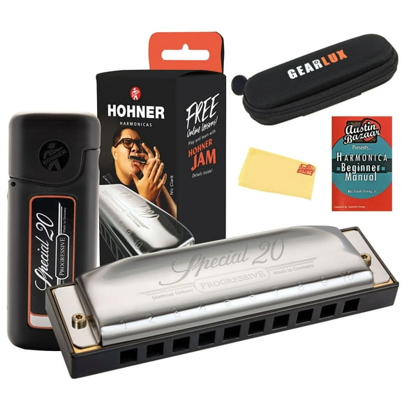 Hohner Special 20 Harmonica - Key of C Bundle with Zip Case, Instructional Manual, and Austin Bazaar Polishing Cloth