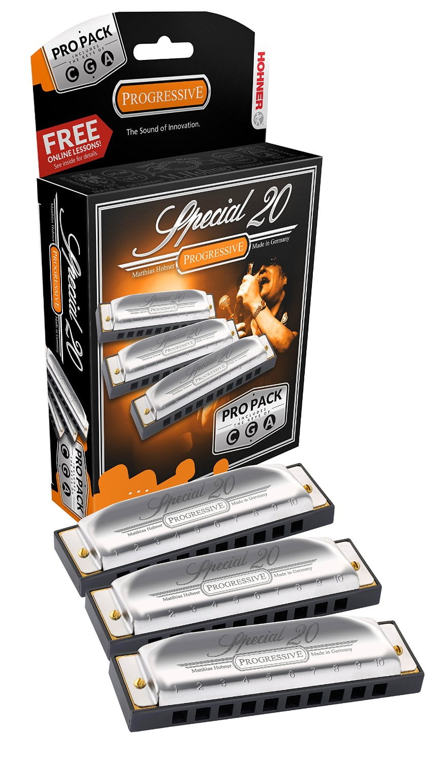 Hohner Progressive Series Special 20 Pro Pack of 3 Harmonicas in Keys of A, C, G