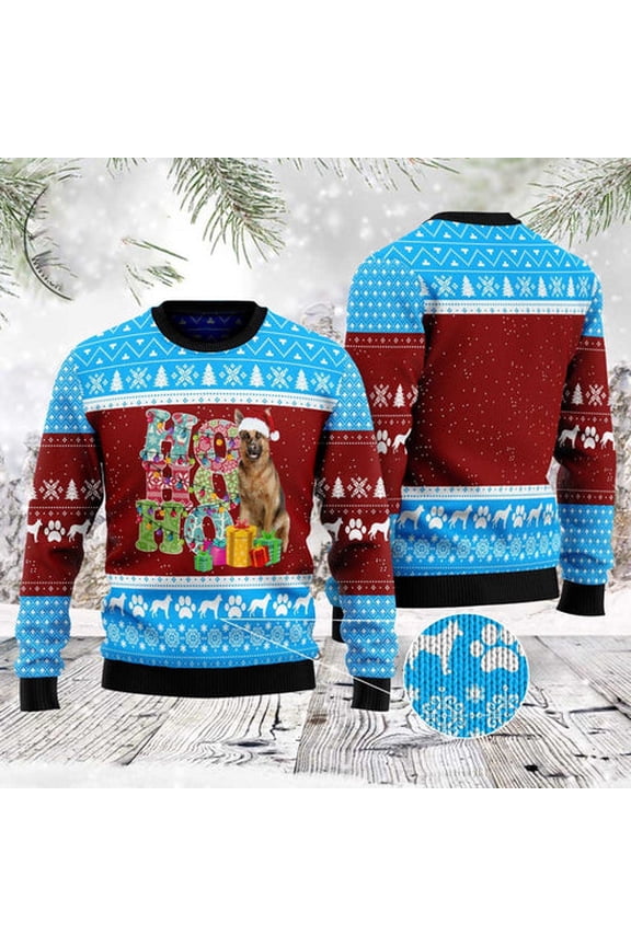 Hohoho German Shepherd 3D Christmas Sweater, Funny Xmas Sweater, Sweater Xmas
