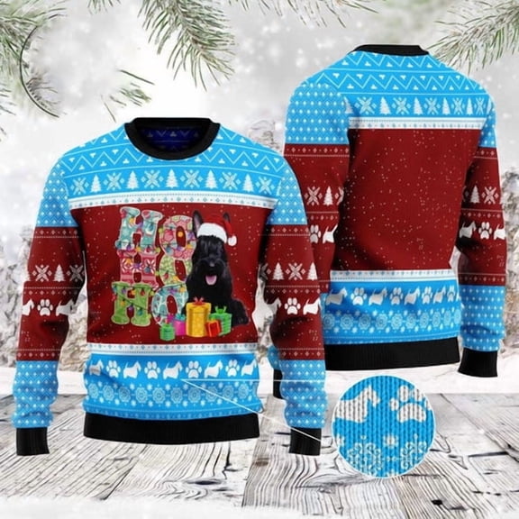 Hohoho Scottish Terrier 3D Christmas Sweater, Funny Xmas Sweater, Sweater Xmas