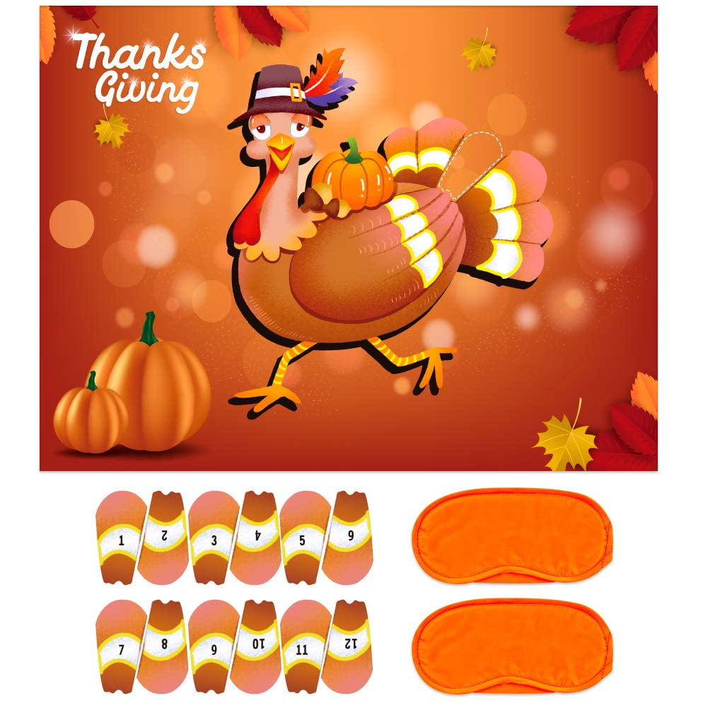 Hohomark Thanksgiving Games - STF926.5"x20" Pin The Tail on The Turkey Thanksgiving Games for Kids Thanksgiving Party Decoration Supplies Thanksgiving Activities for Family School Classroom