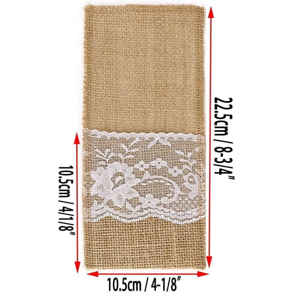 Hohome Natural Burlap Lace Silverware Holder, 10 Pack Rustic Cutlery Pouch, Linen Utensil Pocket Bags for Vintage Wedding, Party Table Decor, Brown