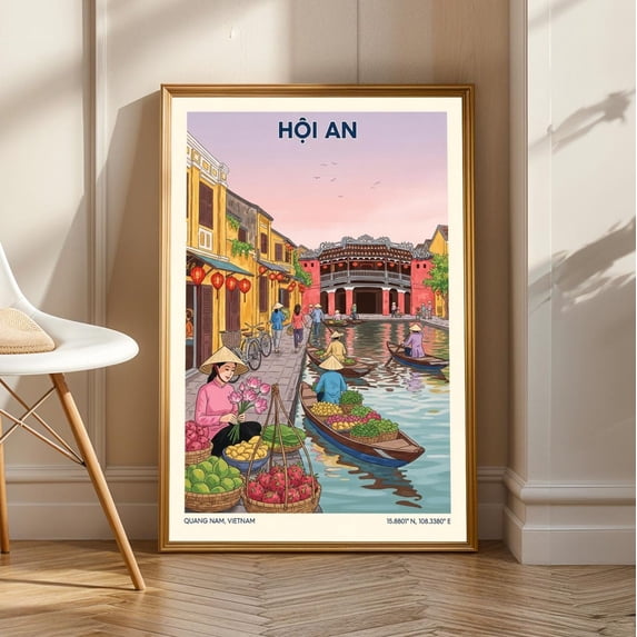 Hoi An Riverside Art Print: Vibrant Vietnamese Scene, Unframed Canvas Size 12x18