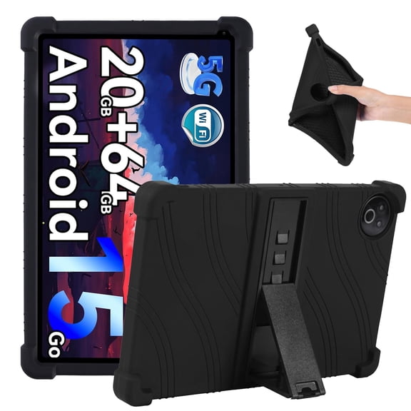 Hoibon Case for Evermyth Tablet 10 Inch Android 15, Kids Friendly Soft Silicone with Adjustable Stand Cover for Everyuth KB1001/KB1004/KB1001L/KB1004L Tablet (Black)