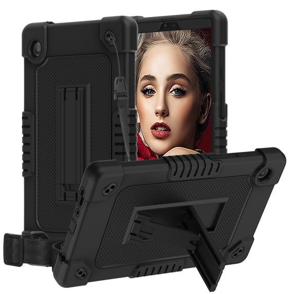 Hoibon Case for Samsung Galaxy Tab A9 8.7 Inch 2023 Model (SM-X110/X115/X117), Heavy Duty Shockproof Rugged Protective Case with Shoulder Strap for Samsung Galaxy Tab A9 8.7 Inch 2023 - Black