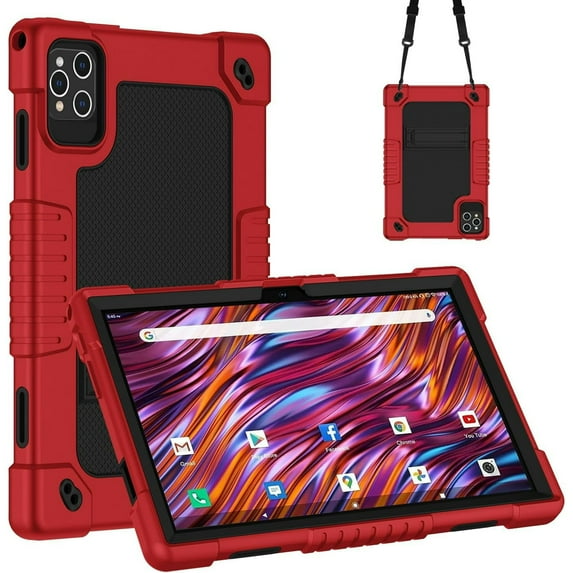 Hoibon For Digiland DL 1050 / Digiland S10 Tablet 10.1 inch MEIZE D115 KADYBE D115 Case&Shoulder Strap Kickstand Cover for ANTEMPER D106/TOOTON K110 K118/Relndoo YOBANSE T618 10.1" Tablet (RedBlack)