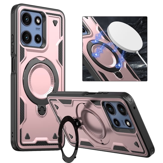 Hoibon for Moto G 5G 2025 For Moto G 5G 2026 Magnetic Case,360° Rotate Magnetic Ring Kickstand,Metal Rotated Kickstand Drop Proof Protective Case for Motorola Moto G 2026/2025 - Rose Gold