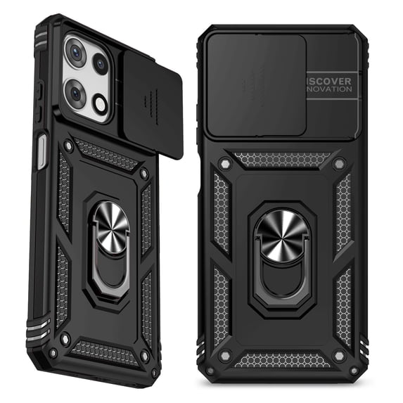 Hoibon for Motorola Moto G 5G 2025/Moto G 5G 2026/Moto G Play 2026 Phone Case Built in Slide Camera Lens Cover+Finger Ring Holder Kickstand Shockproof Full Body Protective Case - Black
