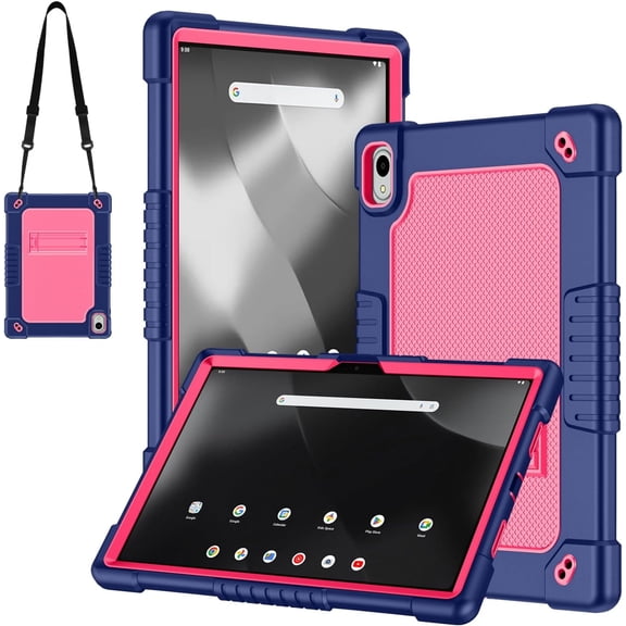 Hoibon Onn 11 Tablet Pro 2024 Case Heavy Duty Protective Case with Kickstand Shoulder Strap Kids Friendly Shell Case Fit for Walmart Onn Tablet Pro 11 inch (2024 Model: 100146660) - NavyPink