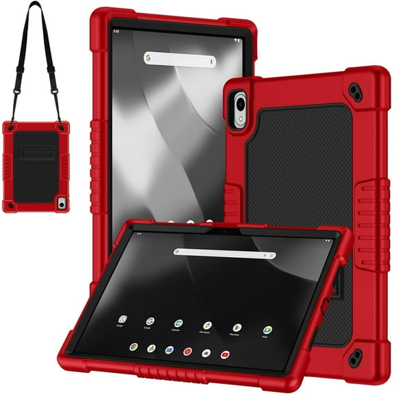 Hoibon Onn 11 Tablet Pro 2024 Case Heavy Duty Protective Case with Kickstand Shoulder Strap Kids Friendly Shell Case Fit for Walmart Onn Tablet Pro 11 inch (2024 Model: 100146660) - RedBlack