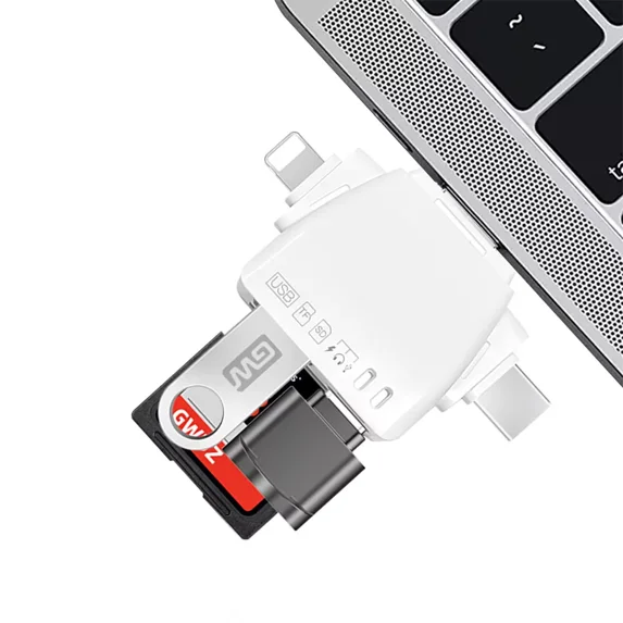 Hoibon SD/Micro SD Card Reader for iPhone/ipad/Android/Mac/Computer/Camera,Portable Memory Card Reader 4 in 1 Micro SD Card Adapter&Trail Camera Viewer Compatible for TF and SD Card - White - 1Pcs