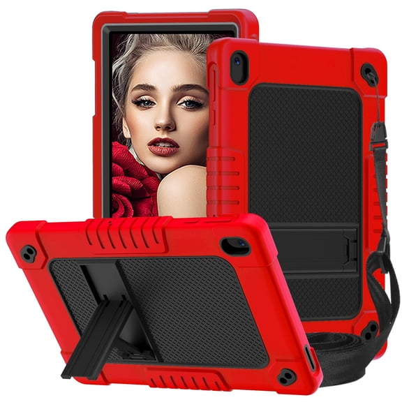 Hoibon Shockproof Tablet Case for Walmart Onn 10.1 Tablet Case (2024 Model 100135925) Rugged Full-Body Kids Friendly Case with Shoulder Strap Kickstand for Walmart Onn 10.1 4th Gen 2024 - RedBlack