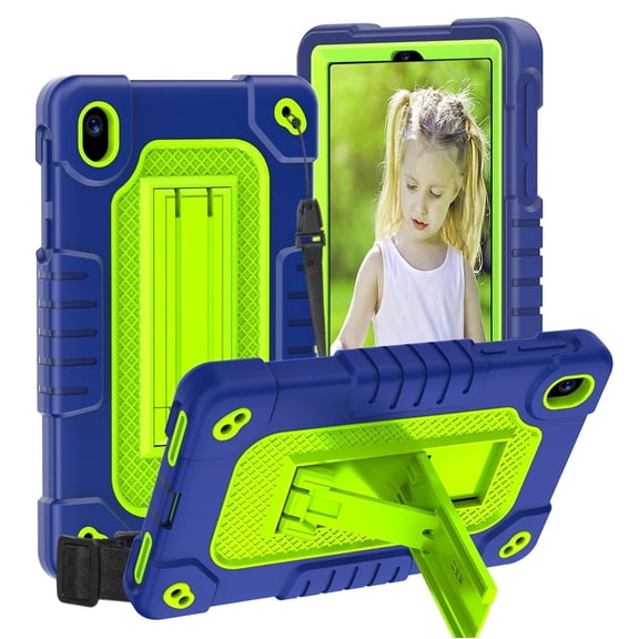 Hoibon Shockproof Tablet Case for Walmart Onn 7 Tablet Case (2024 Model 100135924) Rugged Full-Body Kids Friendly Case with Shoulder Strap Kickstand for Walmart Onn 7 4th Gen 2024 - NavyGreen