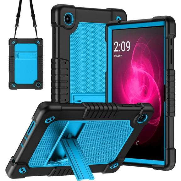 Hoibon For T-Mobile REVVL Tab 2 5G 10.1 Inch Tablet 2025 Release Case Hybrid Soft Silicone+Hard Back Shell Built in Shoulder Strap Kickstand for T-Mobile REVVL Tab 2 10.1 inch Tablet - BlackBlue