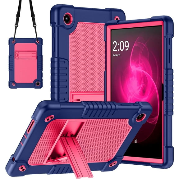 Hoibon For T-Mobile REVVL Tab 2 5G 10.1 Inch Tablet 2025 Release Case Hybrid Soft Silicone+Hard Back Shell Built in Shoulder Strap Kickstand for T-Mobile REVVL Tab 2 10.1 inch Tablet - NavyPink
