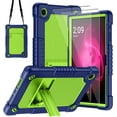 thumbnail image 1 of Hoibon for T-Mobile Revvl Tab 2 2025 10.1 inch Case with Kickstand Shoulder Strap Soft Silicone+Hard Back Hybrid Shockproof CCover Includes 2 PCS Tempered Glass Screen Protector (NavyGreen+2Pcs), 1 of 8