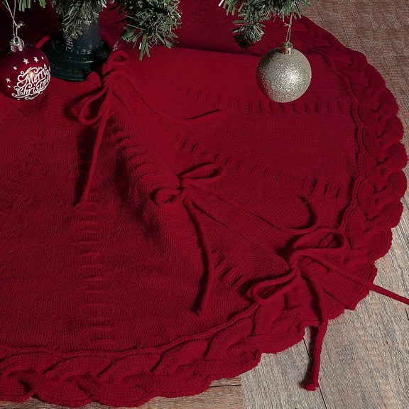 Hoiday Clearance! Titcea Christmas Tree Skirt, 36 Inch Knitted Xmas Winter Red Tree Skirt for Holiday Party Home Indoor Outdoor Decorations
