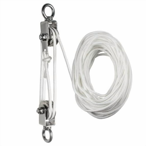 Hoist Pulley System Heavy Duty Stainless Steel, Snatch Swivel Block Double Pulley with 25m/8mm Rope, Bearing Inside, for Lifting, Kayak, Garage, Winch, Hunting, Loading 1100lb