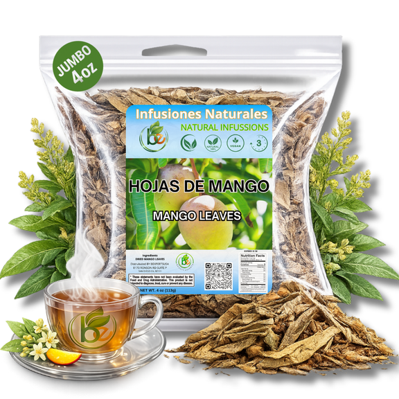 Hojas de Mango (Mango Leaf Tea) Jumbo 4 oz Loose Leaf Herbal Tea 100% Natural, Vegan, Non-GMO, Caffeine-Free Traditional Herbal Tea for Wellness