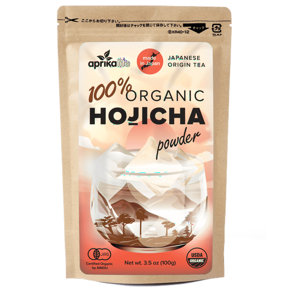 Hojicha Green Tea - Organic Hojicha Roasted Green Tea Powder - Authentic Japanese Houjicha - USDA & JAS Organic - [100g/3.5 Ounce Value Size]- by AprikaLife