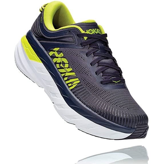 Hoka One 1110518-WWH: Men's Bondi 7 White/White Running Shoes (11 D(M) US Men, Odyssey Grey/Deep Well)
