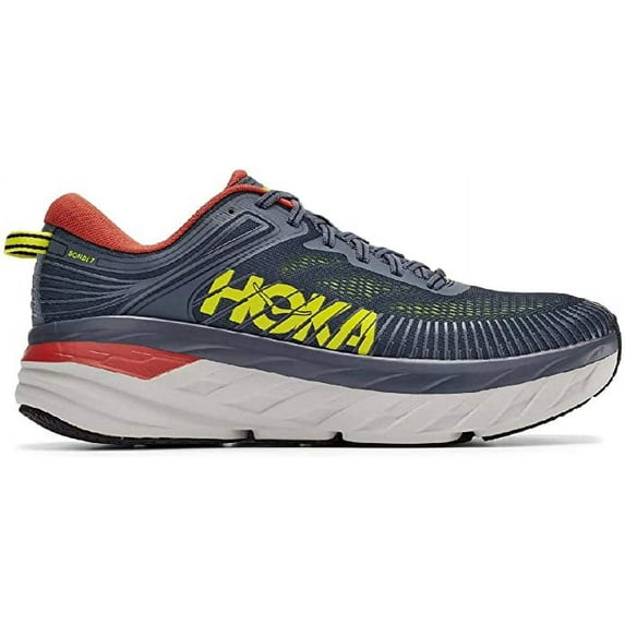 Hoka One 1110518-WWH: Men's Bondi 7 White/White Running Shoes (8.5 D(M) US Men, Turbulence/Chili)