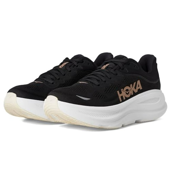 Hoka Women's Bondi 9 Sneaker, Black/Rose Gold, 9.5