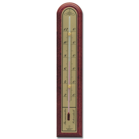 Hokco Wall Thermometer 10 inch Brass Scale Mahogany Finish