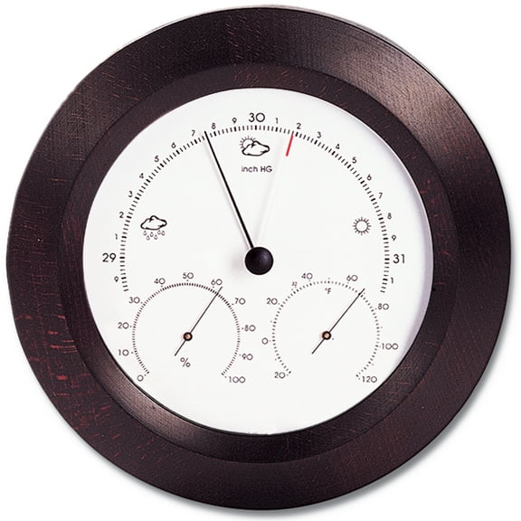 Hokco Weather Station Barometer Thermometer Hygrometer 8.5 in. Round Mahogany