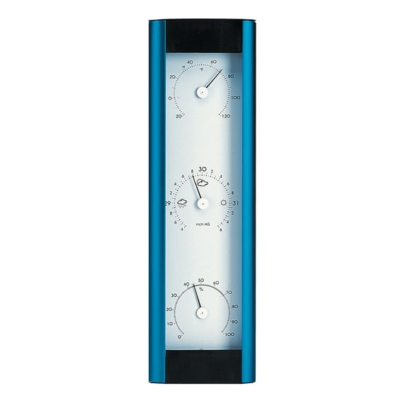 Hokco Weather Station Barometer Thermometer Hygrometer Aluminum Electric Blue