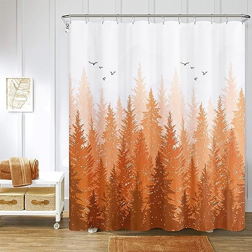Hokibero Blue Misty Forest Mountain Nature Tree Fabric Shower Curtains for Bathroom Waterproof Heavy Duty Navy Blue and White Woohitedland Shower Curtain Bathtubs Hotel 72 x 72 inch