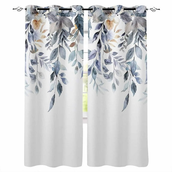 Hokiten Blue Grey Christmas Blackout Curtains | Light Blocking Print Window Curtains, Xmas Botanical Eucalyptus Leaves Thermal Insulated Window Drapes for Living Room Kitchen (2 Panels, 84"W x 54"L)