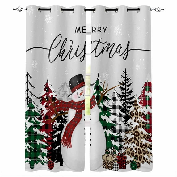 Hokiten Gray Christmas Blackout Curtains | Light Blocking Print Window Curtains, Snowman Snowflake Xmas Tree Thermal Insulated Window Drapes for Living Room Kitchen Cafe (2 Panels, 104"W x 63"L)