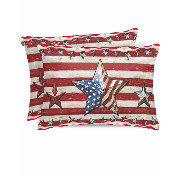 Hokiten King Size Pillow Cases Set of 2, Pillow Covers for Bed, 4th of July Satin Pillowcases with Zipper for Hair/Skin, Pillow Protector Cover, Independence Day Patriotic Star 20x36 Inches