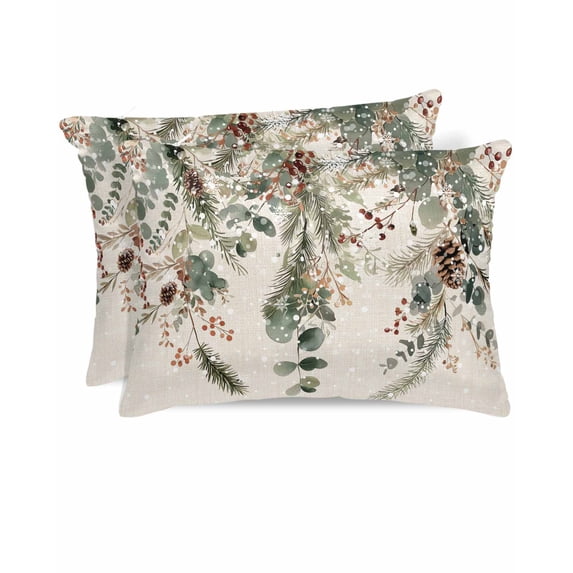 Hokiten King Size Pillow Cases Set of 2, Pillow Covers for Bed, Christmas Satin Pillowcases with Zipper for Hair/Skin, Xmas Botanical Pinecone Eucalyptus Leaves Rustic 20x36 Inches
