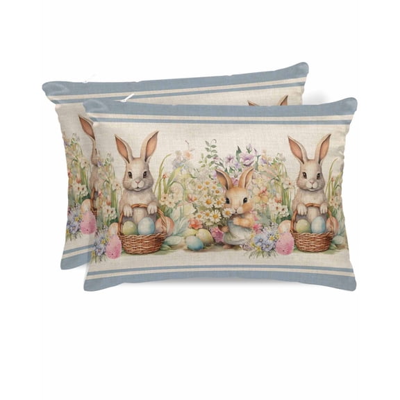 Hokiten King Size Pillow Cases Set of 2, Pillow Covers for Bed, Easter Bunny Blue, Satin Pillowcases with Zipper for Hair/Skin, Rustic Daisy Flower Easter Basket Egg 20x36 Inches