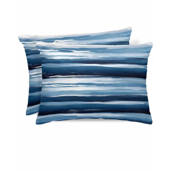 Hokiten King Size Pillow Cases Set of 2, Pillow Covers for Bed, Navy Blue Ombre Satin Pillowcases with Zipper for Hair/Skin, Pillow Protector Cover, Modern Oil Painting Waves Abstract 20x36 Inches