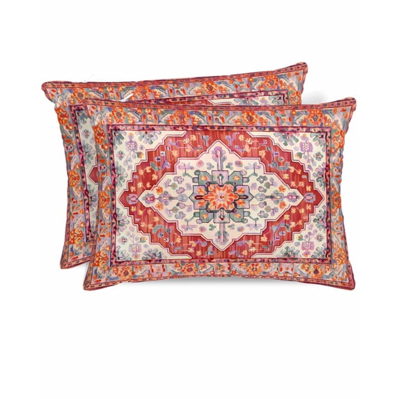 Hokiten King Size Pillow Cases Set of 2, Pillow Covers for Bed, Orange Red Boho Satin Pillowcases with Zipper for Hair/Skin, Vintage Flower Tribal Distressed Printed 20x36 Inches
