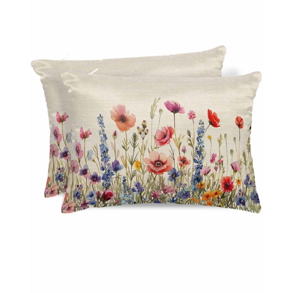 Hokiten King Size Pillow Cases Set of 2, Pillow Covers for Bed, Pastoral Spring Floral Satin Pillowcases with Zipper for Hair/Skin, Rustic Summer Flower Botanical 20x36 Inches