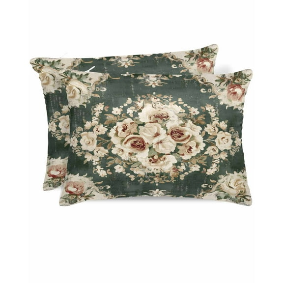 Hokiten King Size Pillow Cases Set of 2, Pillow Covers for Bed, Retro Flower Boho Satin Pillowcases with Zipper for Hair/Skin, Traditional Oriental Bohemia Tribal Aesthetics 20x36 Inches