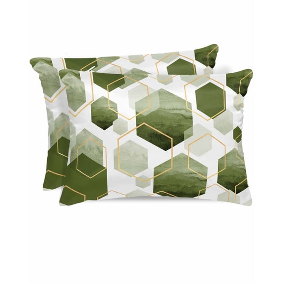 Hokiten King Size Pillow Cases Set of 2, Pillow Covers for Bed, Sage Green Geometric Satin Pillowcases with Zipper for Hair/Skin, Pillow Protector Cover, Gold White Hexagon Modern 20x36 Inches
