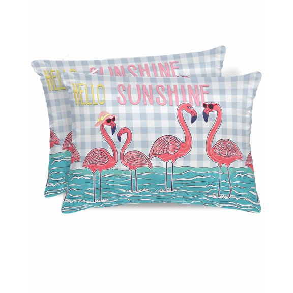 Hokiten King Size Pillow Cases Set of 2, Pillow Covers for Bed, Summer Cute Flamingo Satin Pillowcases with Zipper for Hair/Skin, Pillow Protector Cover, Cartoon Animal Grey Check Plaid 20x36 Inches