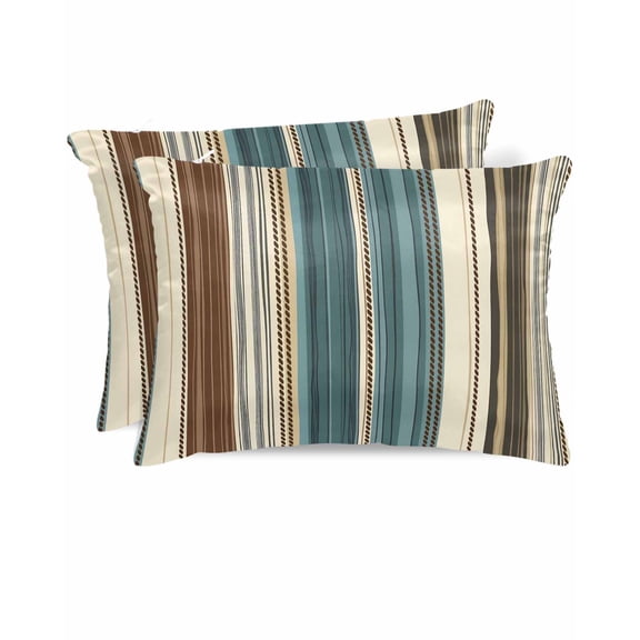 Hokiten King Size Pillow Cases Set of 2, Pillow Covers for Bed, Teal Boho Stripes Satin Pillowcases with Zipper for Hair/Skin, Pillow Protector Cover, Modern Bohemia Brown Beige Texture 20x36 Inches