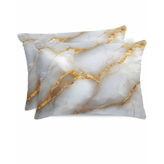 Hokiten King Size Pillow Cases Set of 2, Pillow Covers for Bed, White Gray Marble Satin Pillowcases with Zipper for Hair/Skin, Pillow Protector Cover, Modern Abstract Golden Texture Art 20x36 Inches