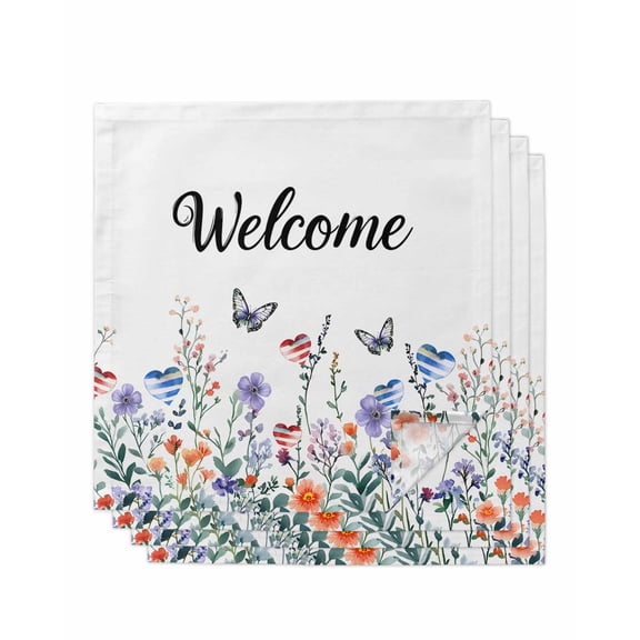 Hokiten Kitchen Dinner Napkins Set of 4 4th of July Botanical Cloth Napkins Reusable Washable Table Napkins for Weddings Cocktail Parties Holiday Table Decor 20x20 Inch