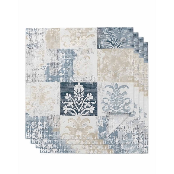 Hokiten Kitchen Dinner Napkins Set of 4 Abstract Floral Check Cloth Napkins Reusable Washable Table Napkins for Weddings Cocktail Parties Holiday Table Decor 20x20 Inch