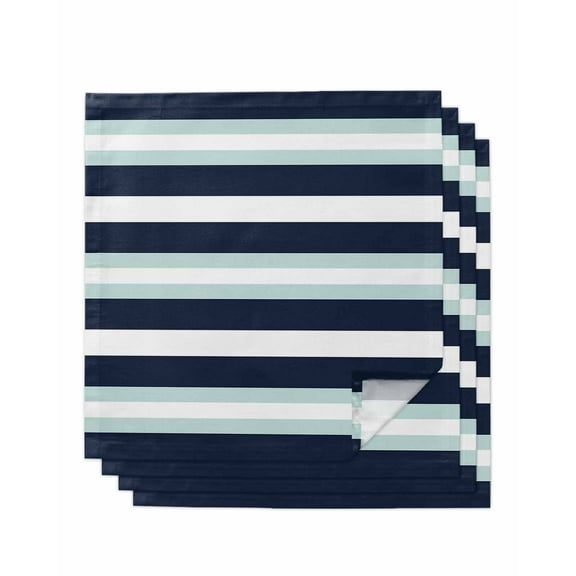 Hokiten Kitchen Dinner Napkins Set of 4 Aqua Navy Blue Striped Cloth Napkins Reusable Washable Table Napkins for Weddings Cocktail Parties Holiday Table Decor 20x20 Inch