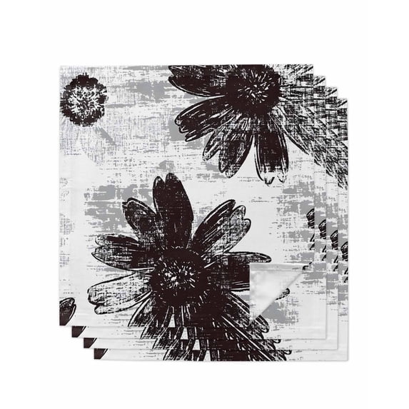 Hokiten Kitchen Dinner Napkins Set of 4 Black White Spring Floral Cloth Napkins Reusable Washable Table Napkins for Weddings Cocktail Parties Holiday Table Decor 20x20 Inch